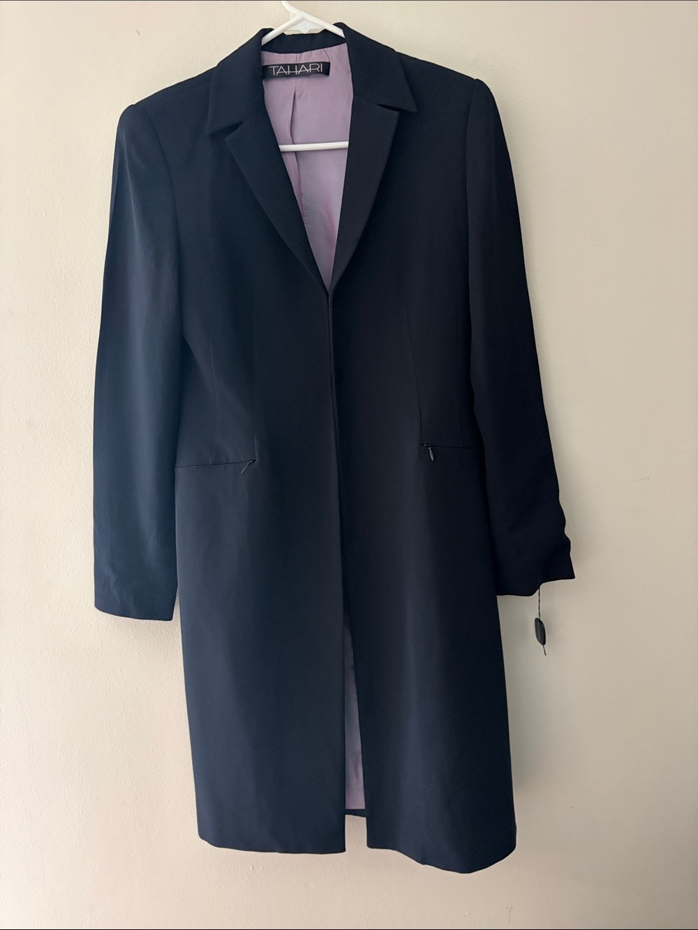NWT! Tahari Vintage 90s Longline Blazer Coat Black Size 4 - Picture 2 of 12